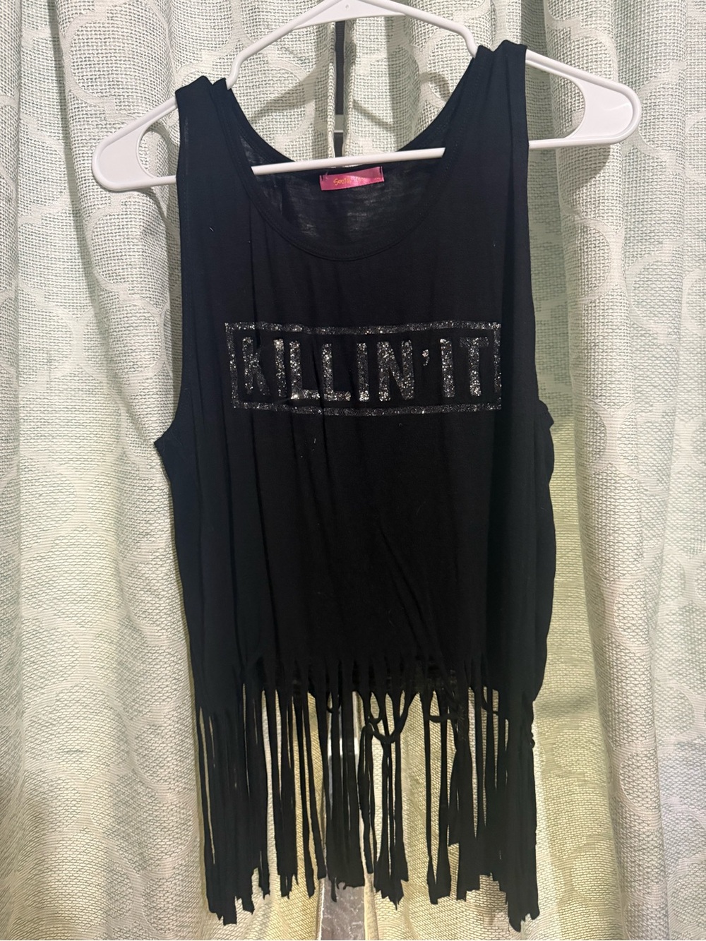 Black Fringe Tank Top with Glitter 'Killin' It' Accent